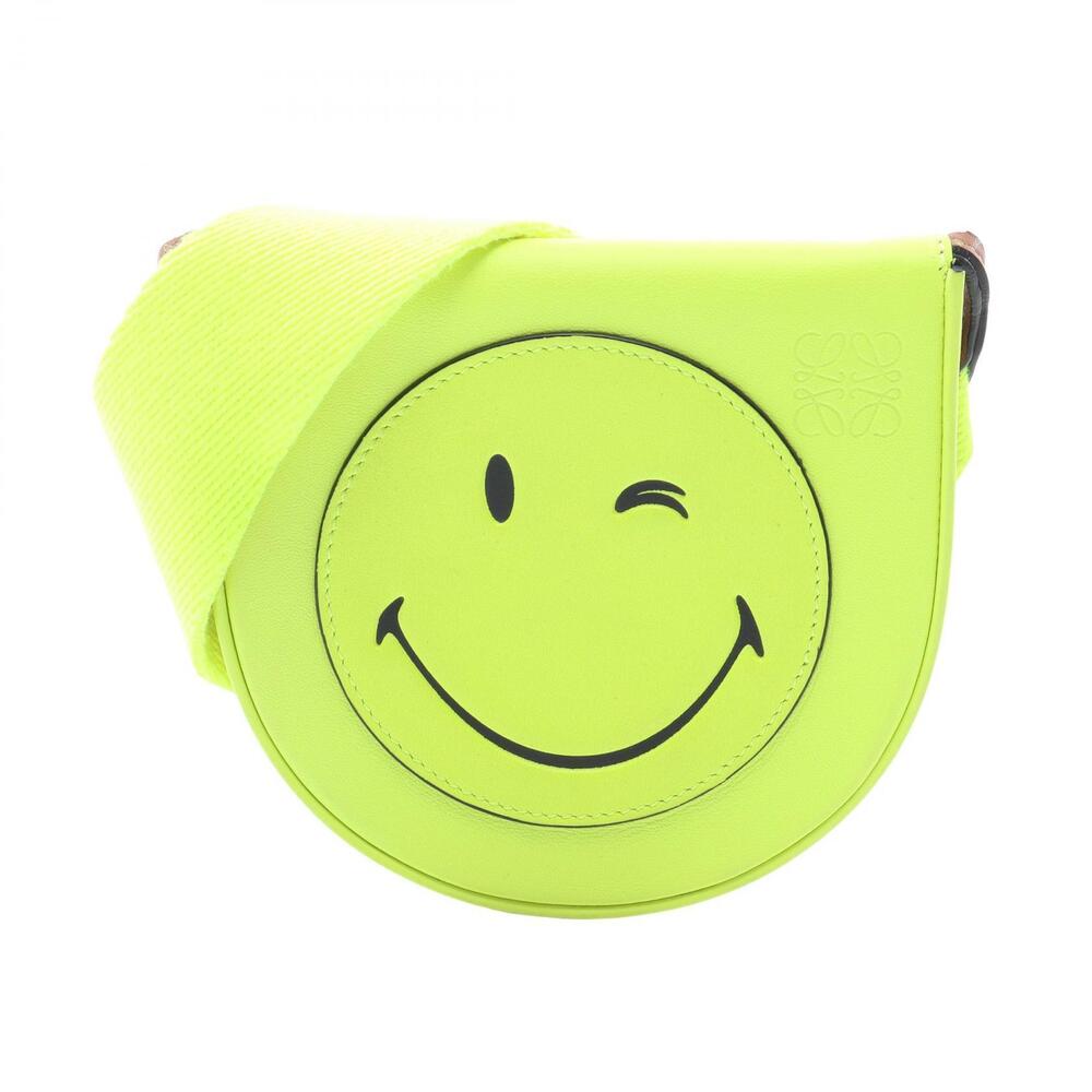 Loewe Smiley World Heel Pouch Clutch Neon Shoulder Bag Leather Yellow